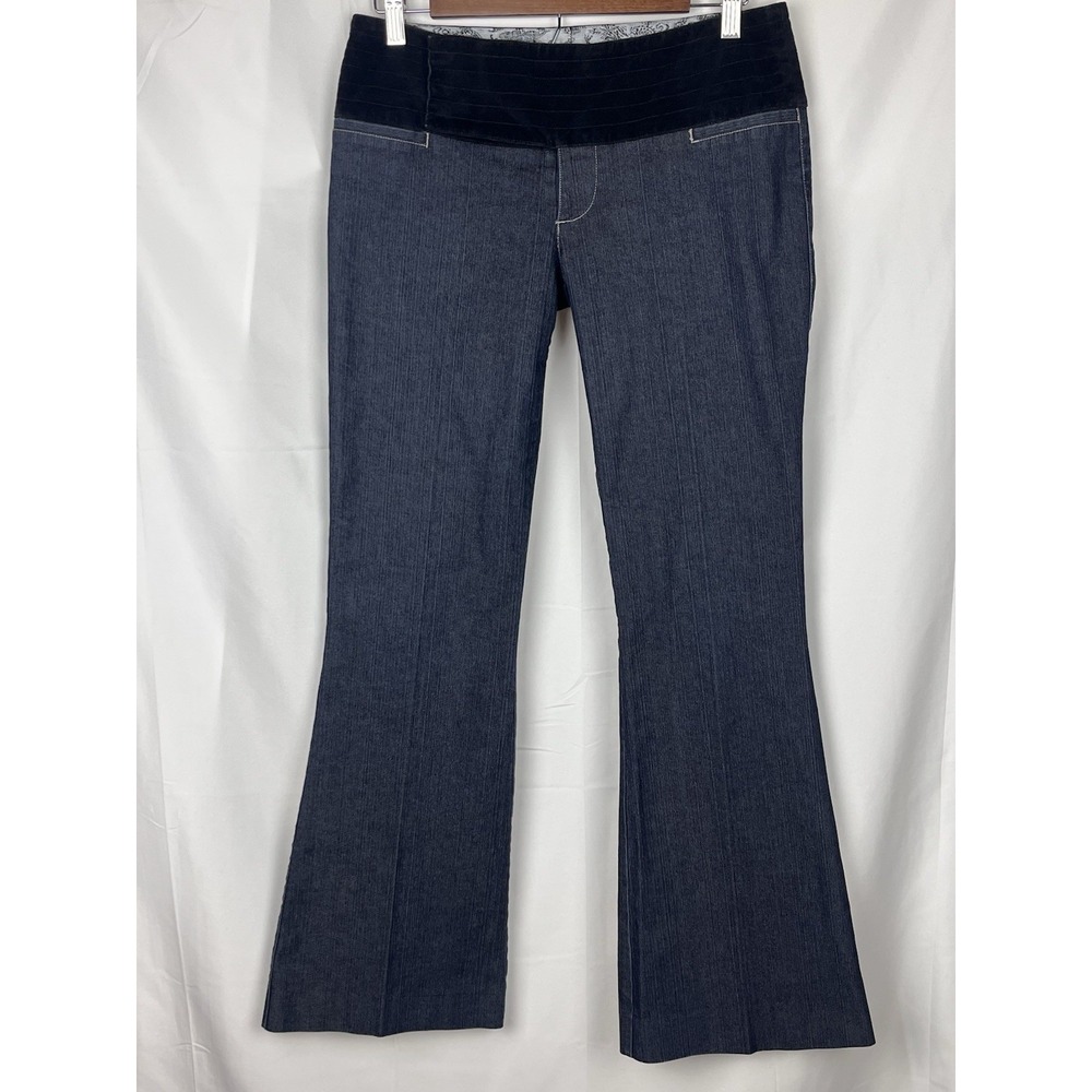 WXRLD Y2K Bareback Jeans 5/6 Flare Dark Wash Textured‎ Waistband Indie Sleaze